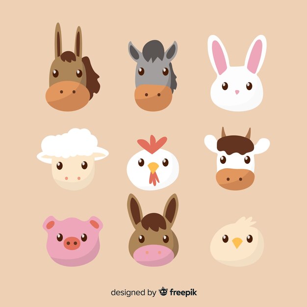 Colección de animales de granja en diseño plano