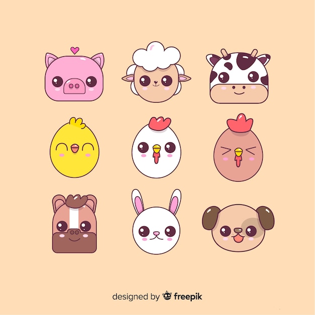 Colección de animales de granja en diseño plano