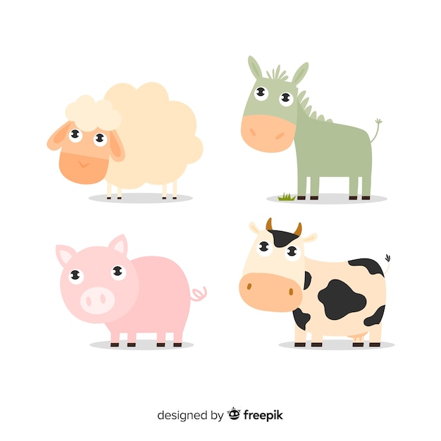 Vector gratuito colección de animales de granja en diseño plano