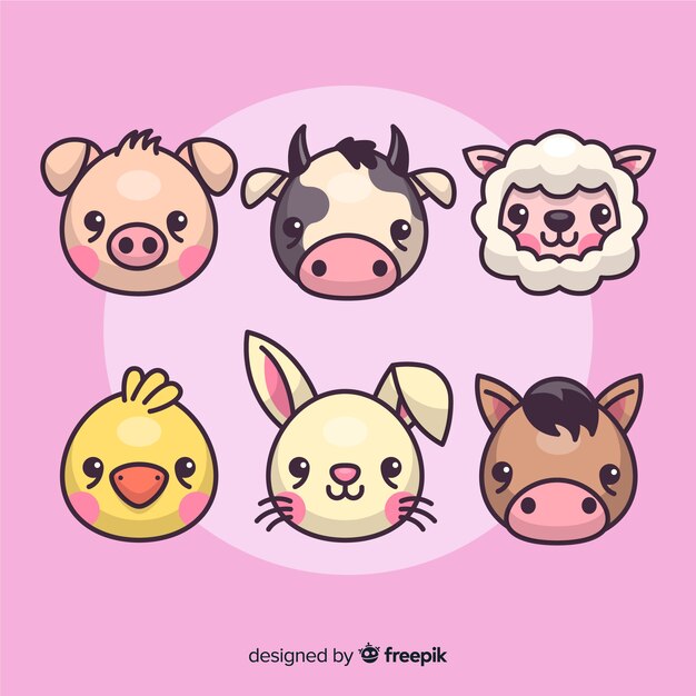 Colección de animales de granja en diseño plano