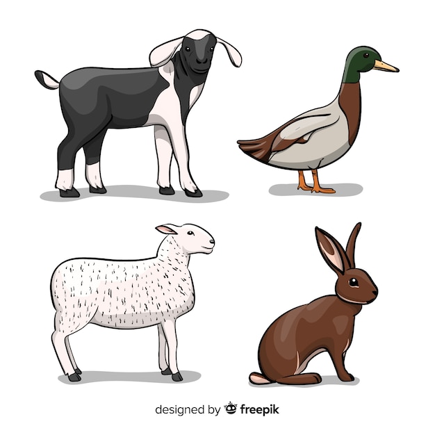 Vector gratuito colección de animales de granja en estilo dibujo a mano