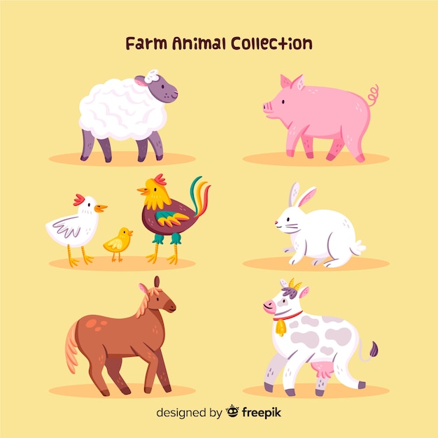 Colección de animales de granja en estilo dibujo a mano