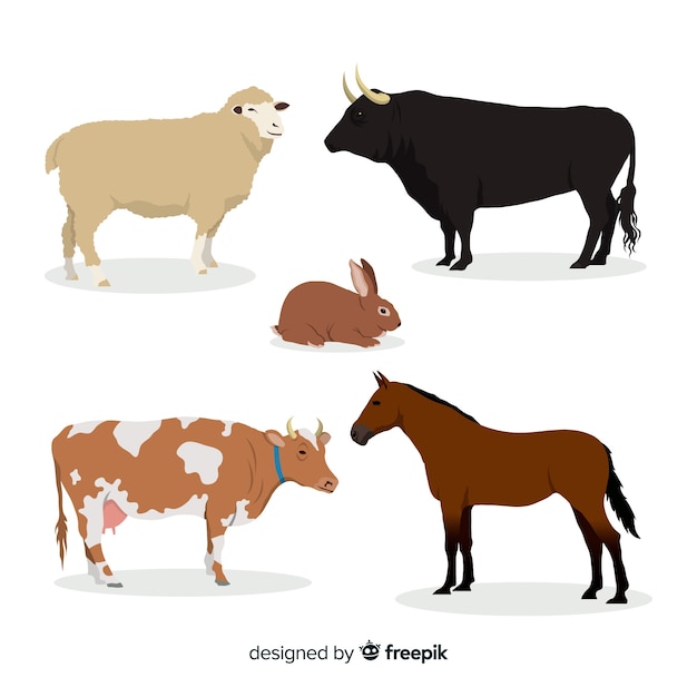 Colección de animales de granja en estilo plano