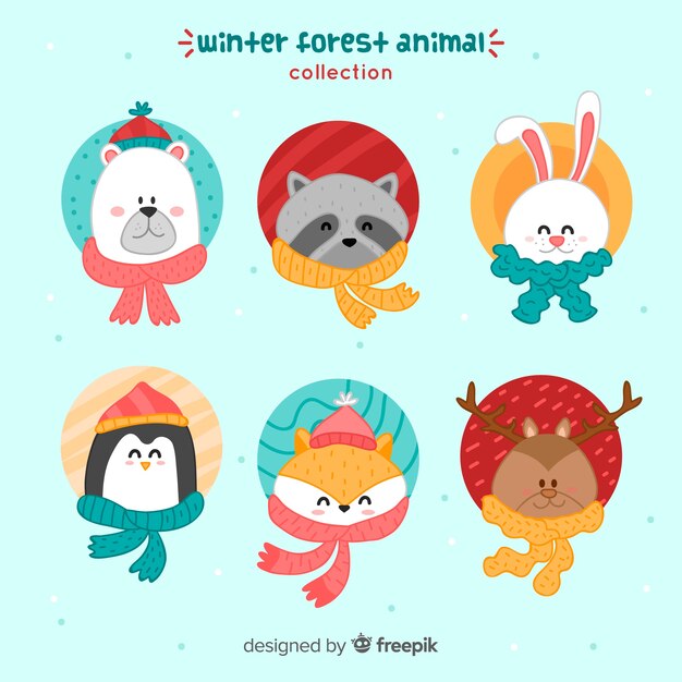 Colección animales invierno amistosos