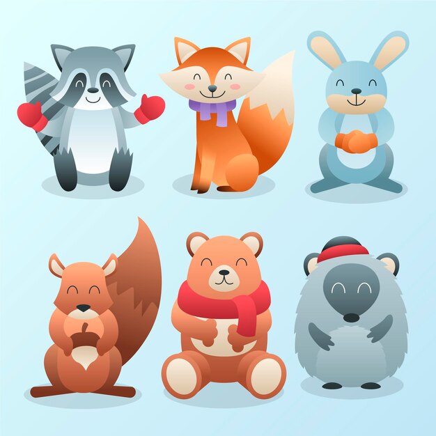 Colección de animales de invierno degradados