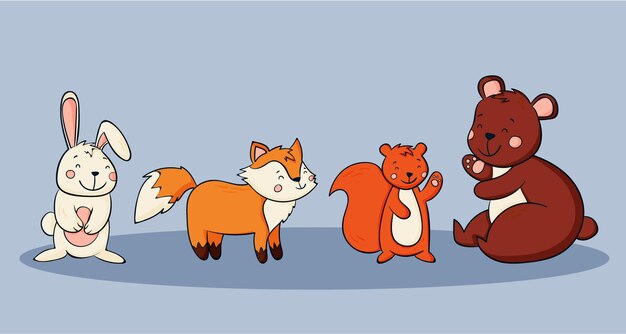 Colección animales de invierno dibujados a mano