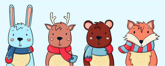 Colección animales de invierno dibujados a mano