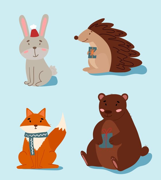 Colección animales de invierno dibujados a mano