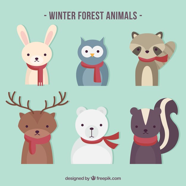 Colección de animales de invierno en estilo flat