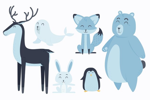Colección animales de invierno planos dibujados a mano
