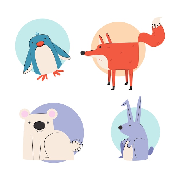 Vector gratuito colección animales de invierno planos dibujados a mano