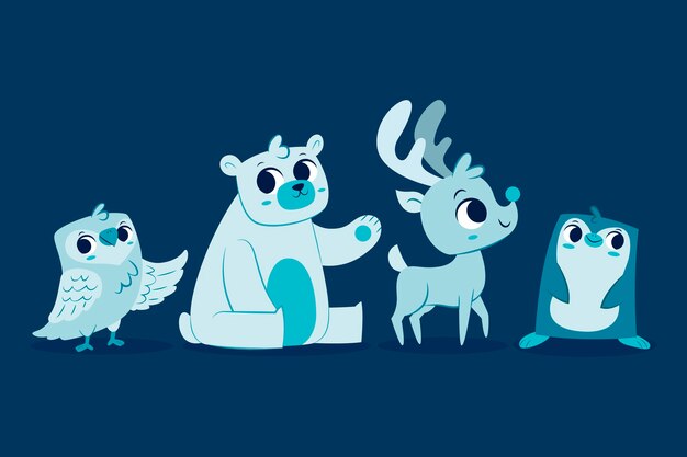 Colección animales de invierno planos dibujados a mano