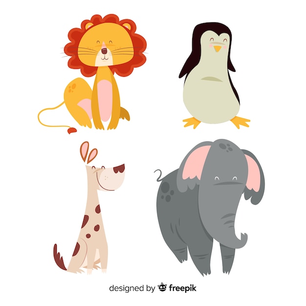 Vector gratuito colección de animales kawaii dibujados a mano