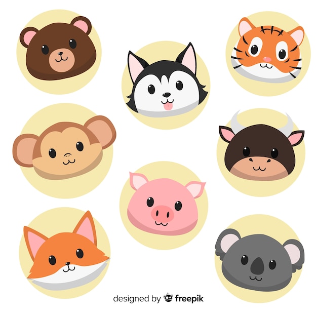 Colección de animales lindos dibujados a mano de diseño plano