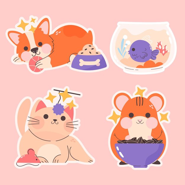 Colección de animales lindos dibujados a mano