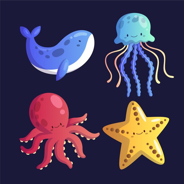 Colección de animales marinos degradados