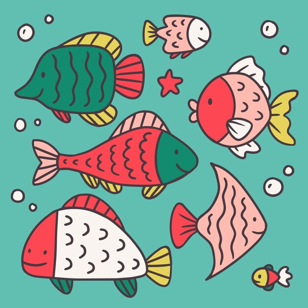 Colección animales marinos dibujados a mano