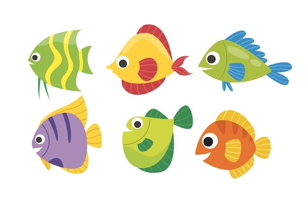 Colección de animales marinos de diseño plano dibujados a mano