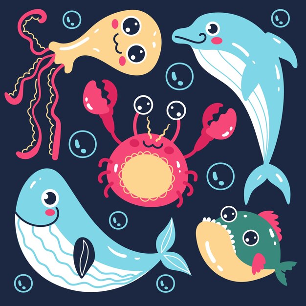 Colección de animales marinos en diseño plano