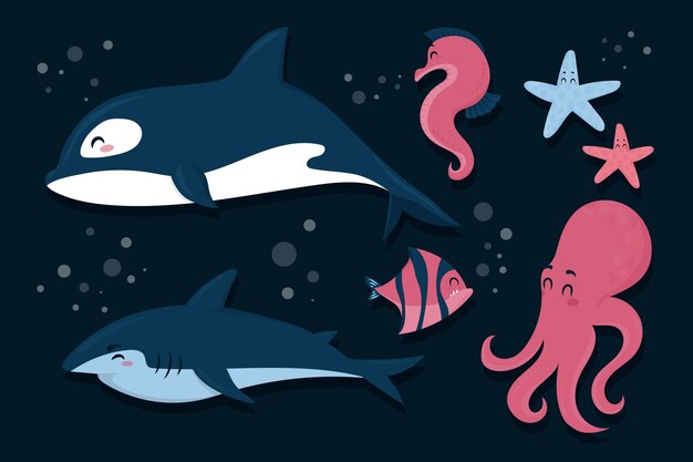 Colección de animales marinos en diseño plano