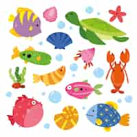 Vector gratuito colección de animales marinos