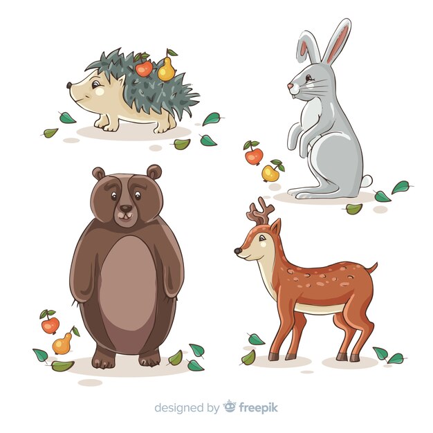 Colección de animales otoñales dibujados a mano