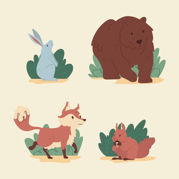Colección animales otoñales dibujados a mano