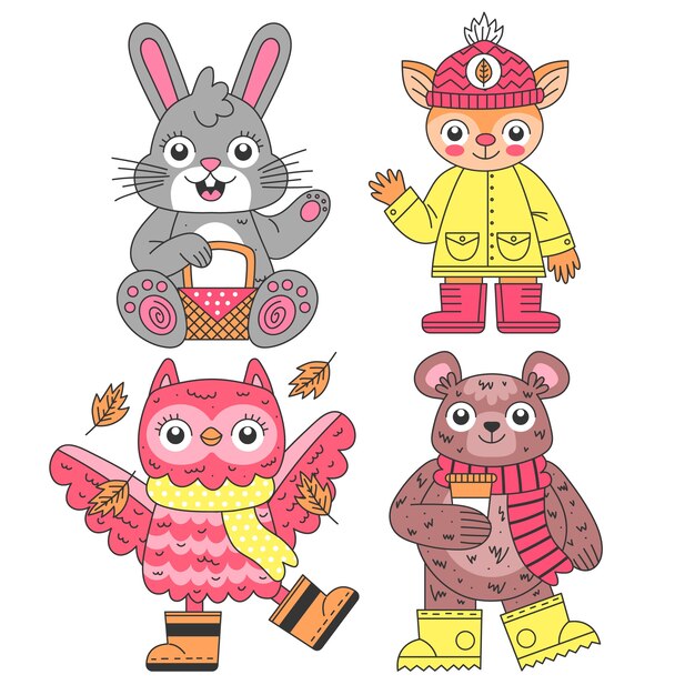 Colección de animales de otoño de dibujos animados