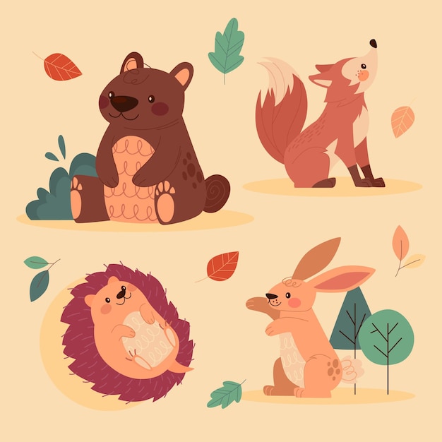 Vector gratuito colección de animales de otoño