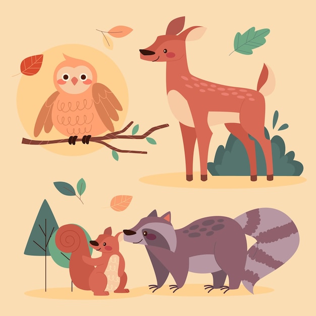 Colección de animales de otoño