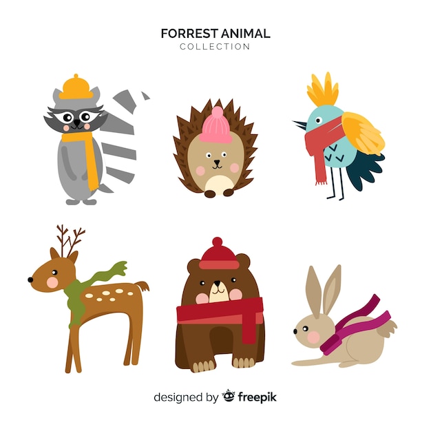 Colección animales planos del bosque