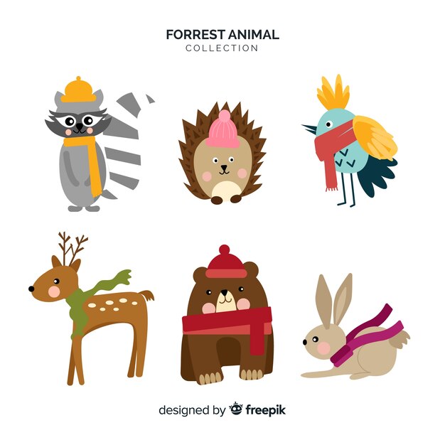 Colección animales planos del bosque