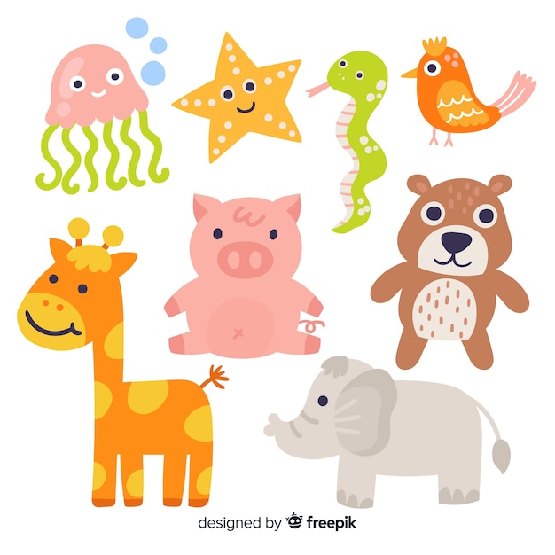 Vector gratuito colección de animales planos de dibujos animados