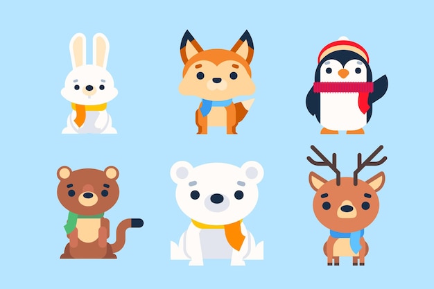 Colección animales planos de invierno