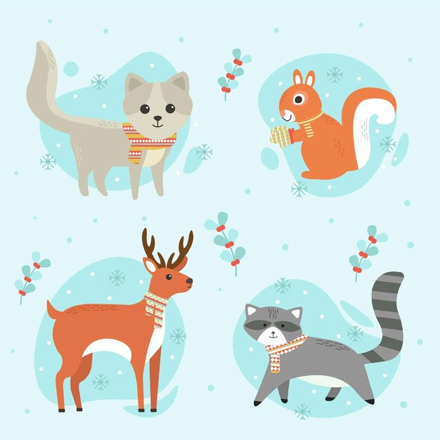 Colección animales planos de invierno