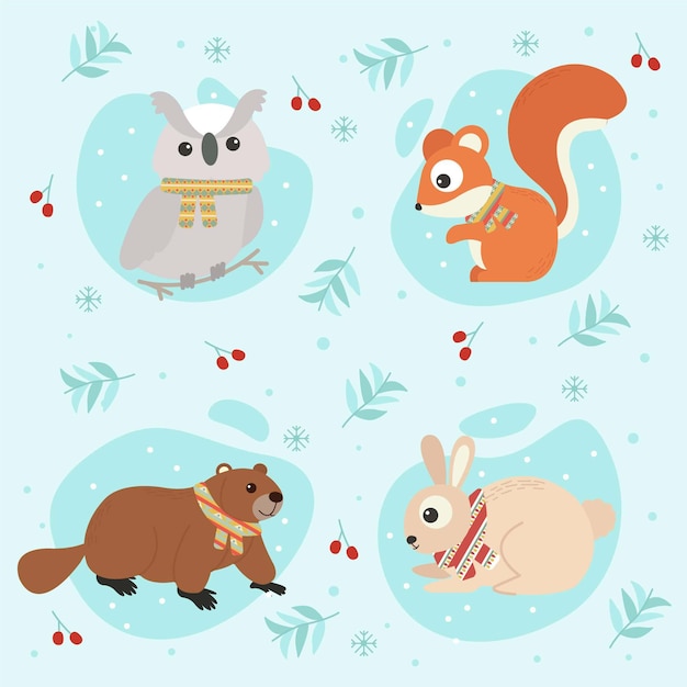 Vector gratuito colección animales planos de invierno