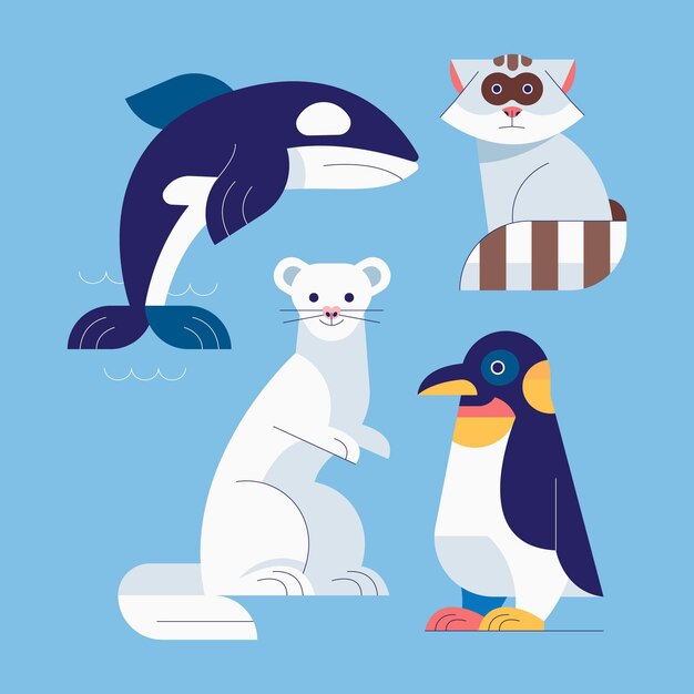 Colección animales planos de invierno