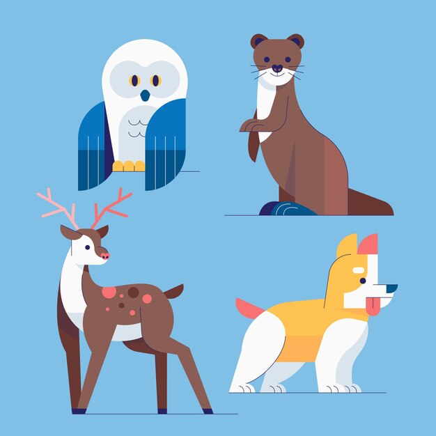 Colección animales planos de invierno