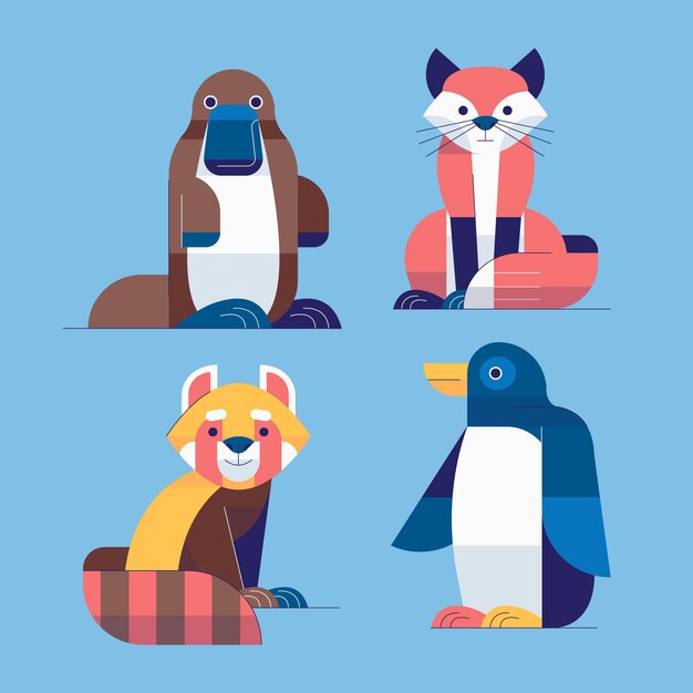 Colección animales planos de invierno