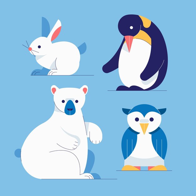 Colección animales planos de invierno
