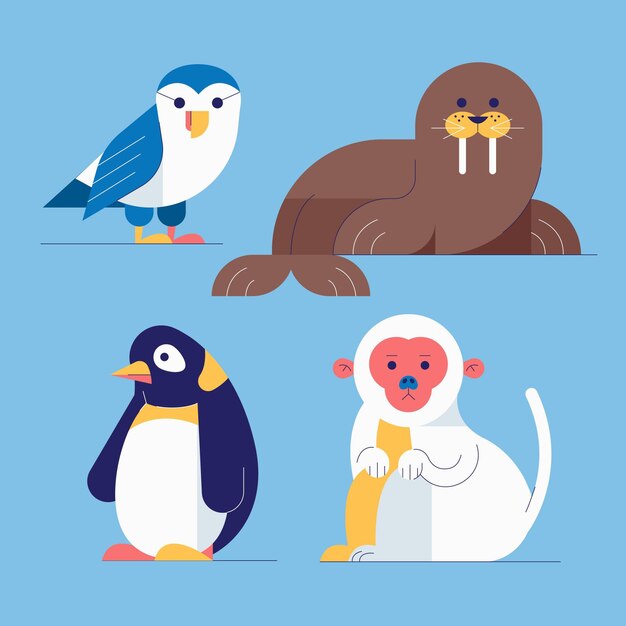 Colección animales planos de invierno