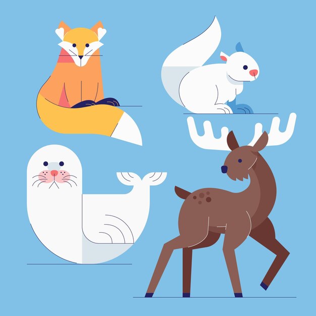 Colección animales planos de invierno