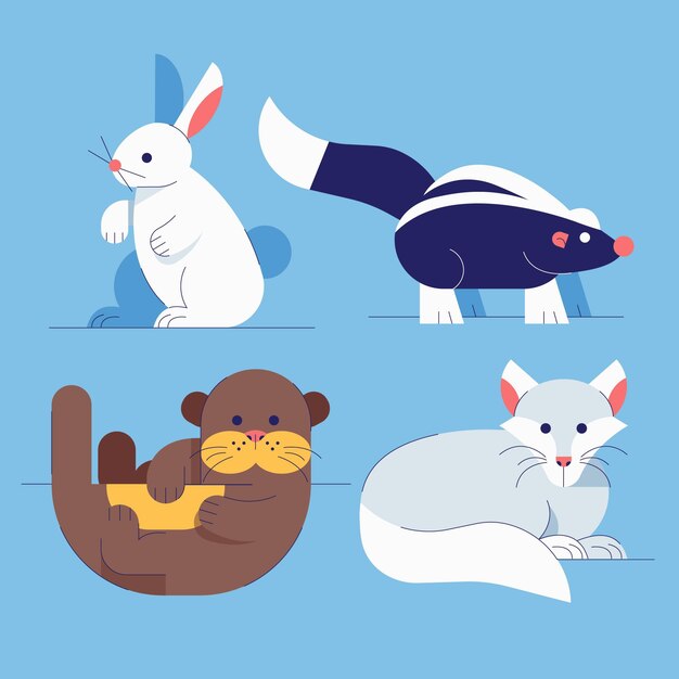 Colección animales planos de invierno