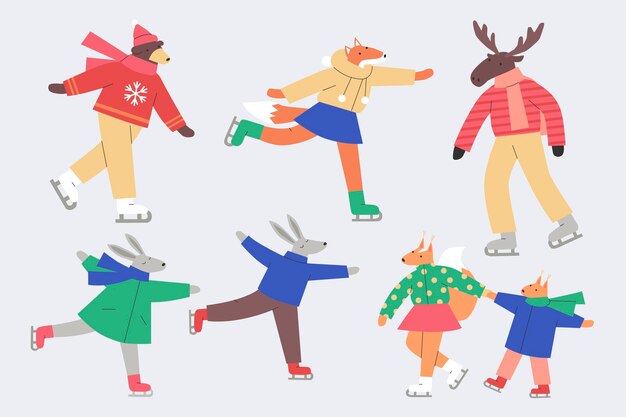 Colección animales planos de invierno