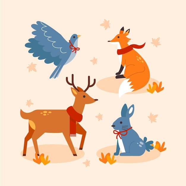 Vector gratuito colección animales planos otoño