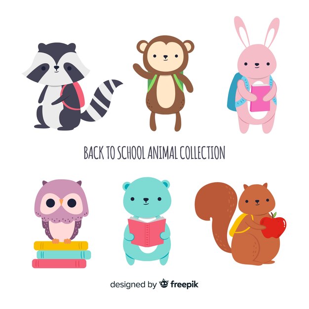 Vector gratuito colección de animales de regreso a la escuela