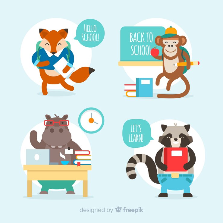 Vector gratuito colección de animales para el regreso a la escuela.