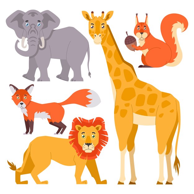 Colección de animales salvajes dibujados a mano
