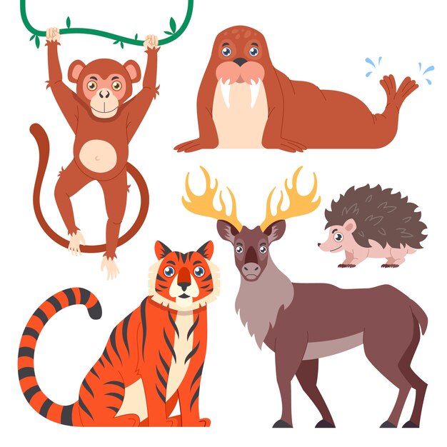 Colección de animales salvajes dibujados a mano