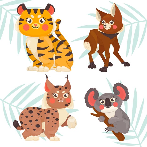 Colección de animales salvajes dibujados a mano